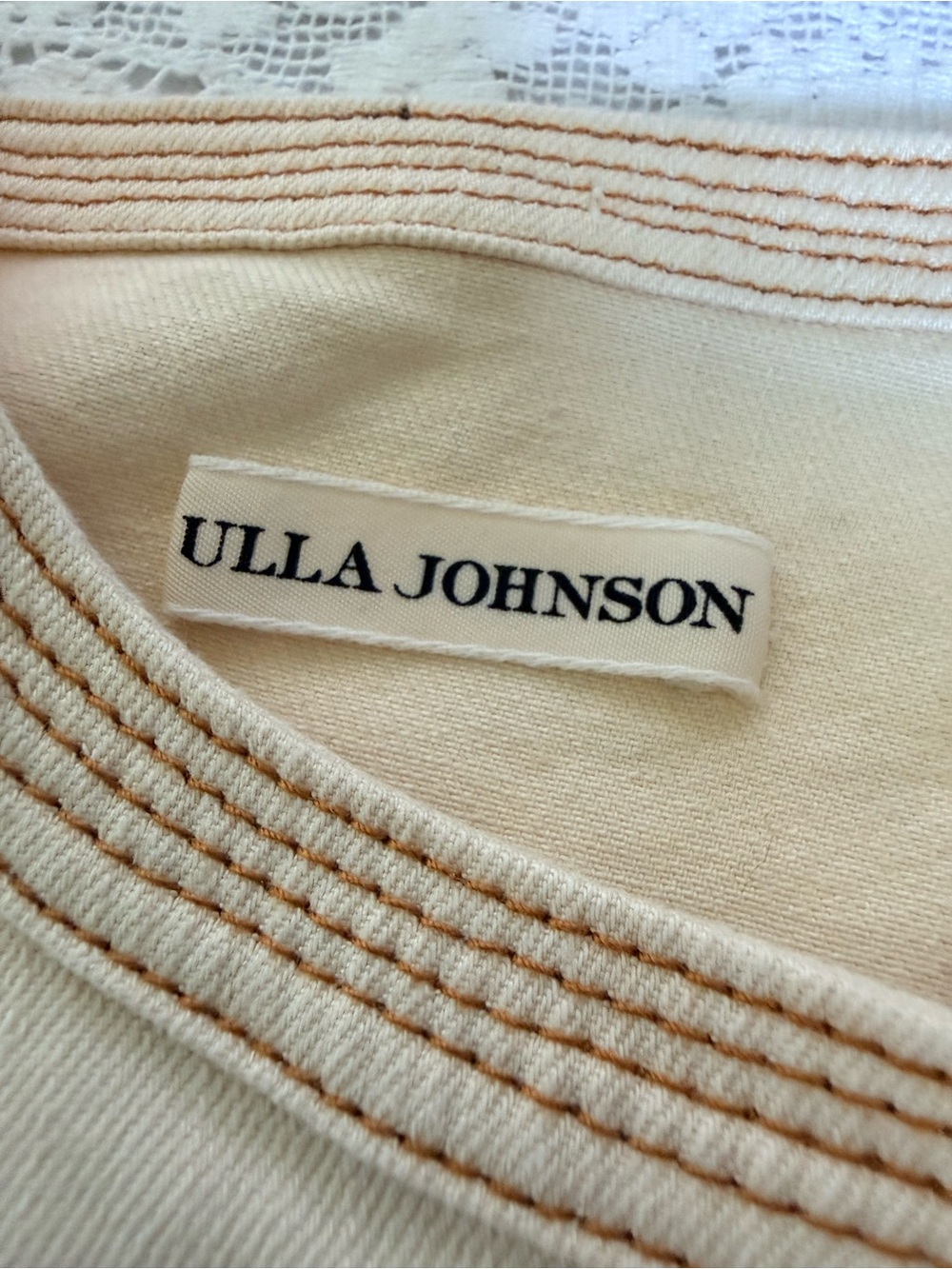 Ulla Johnson Cream Cosette Denim Jacket Puff Sleeve Contrast Stitch Size S - Picture 7 of 15
